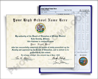Fake High School Diploma Graduation 1990s w/ Transcripts HS 90s D+T